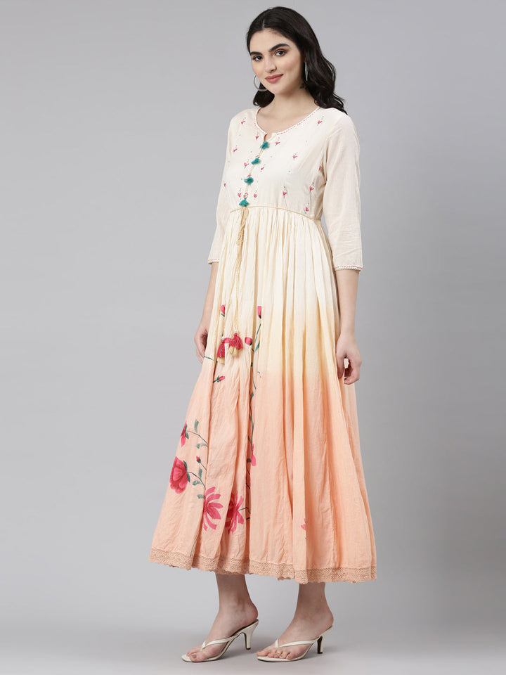 Neerus Orange printed straight casual gown - back view