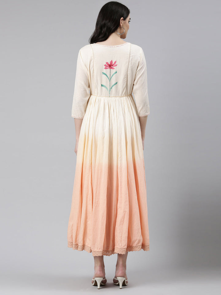 Neerus Orange printed straight casual gown - side view