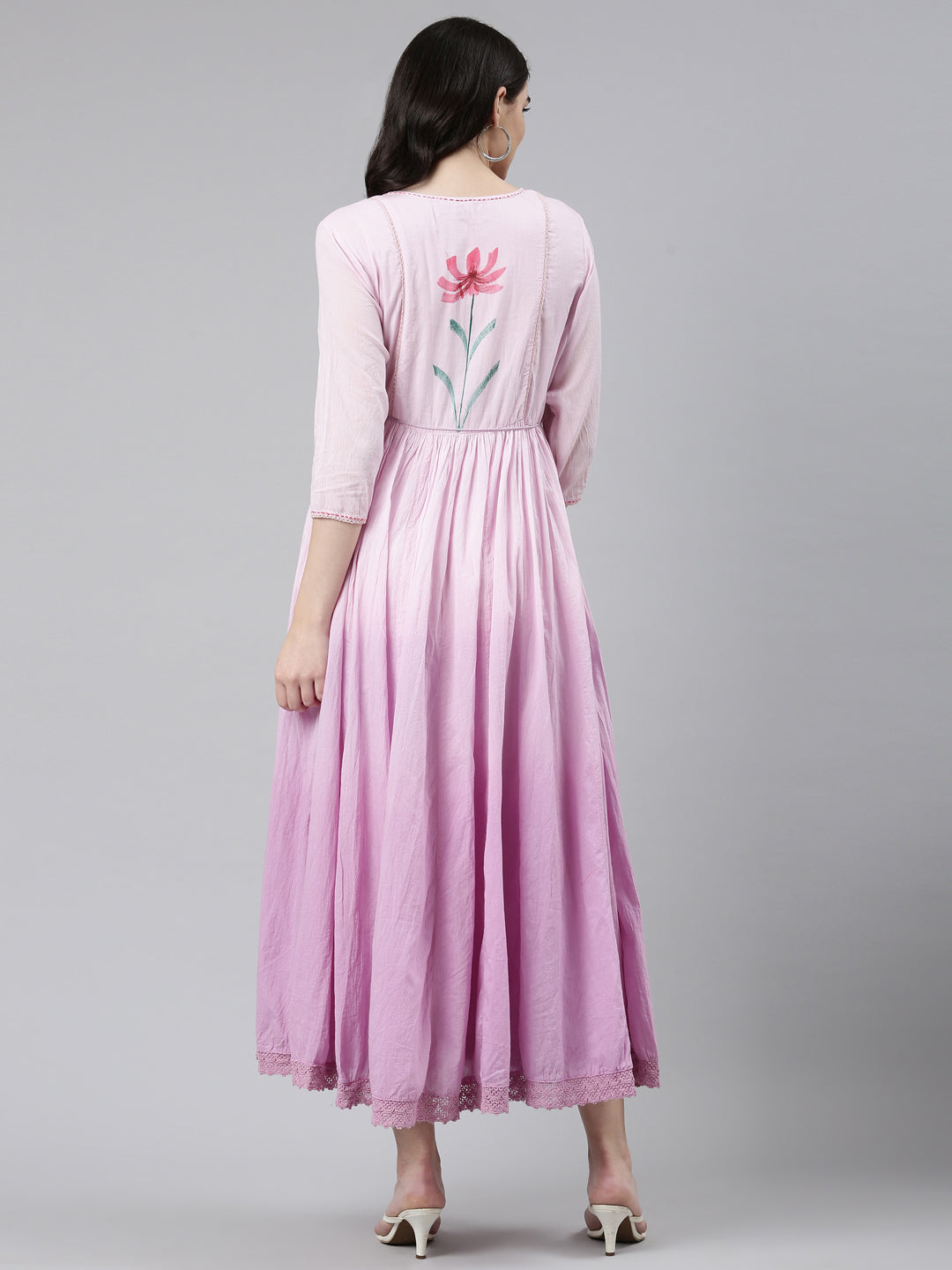 Neerus Purple cotton printed straight gown - side view