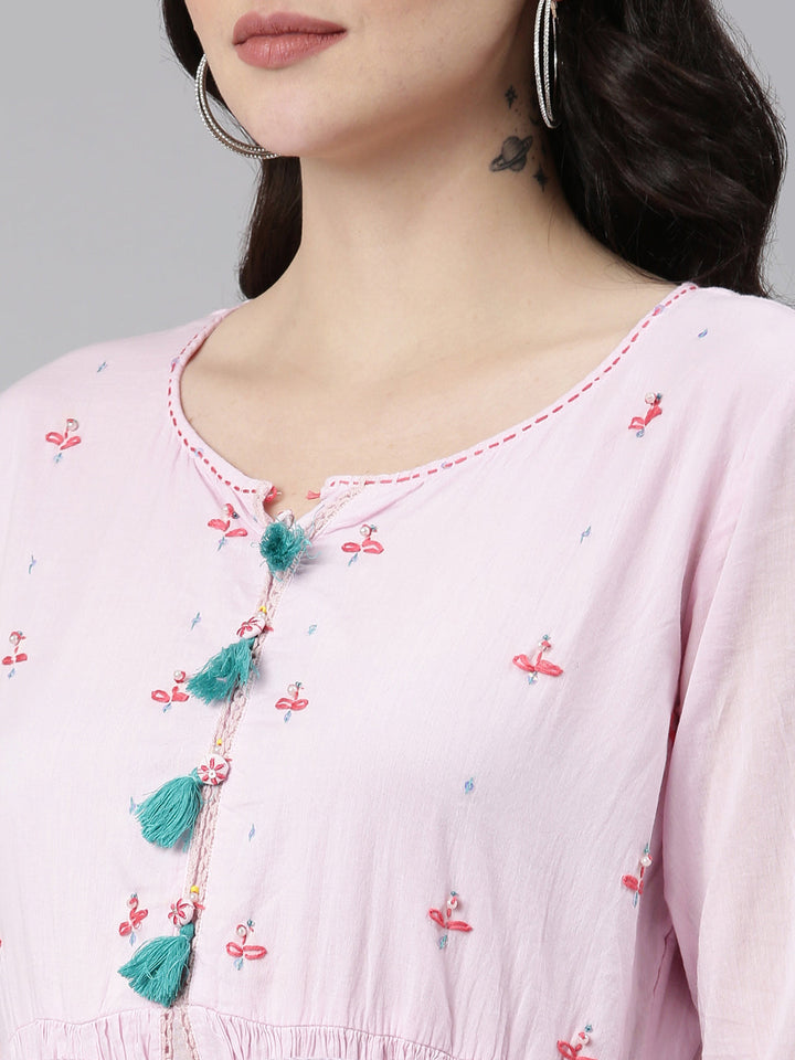 Neerus Purple cotton printed straight gown - detail view 1