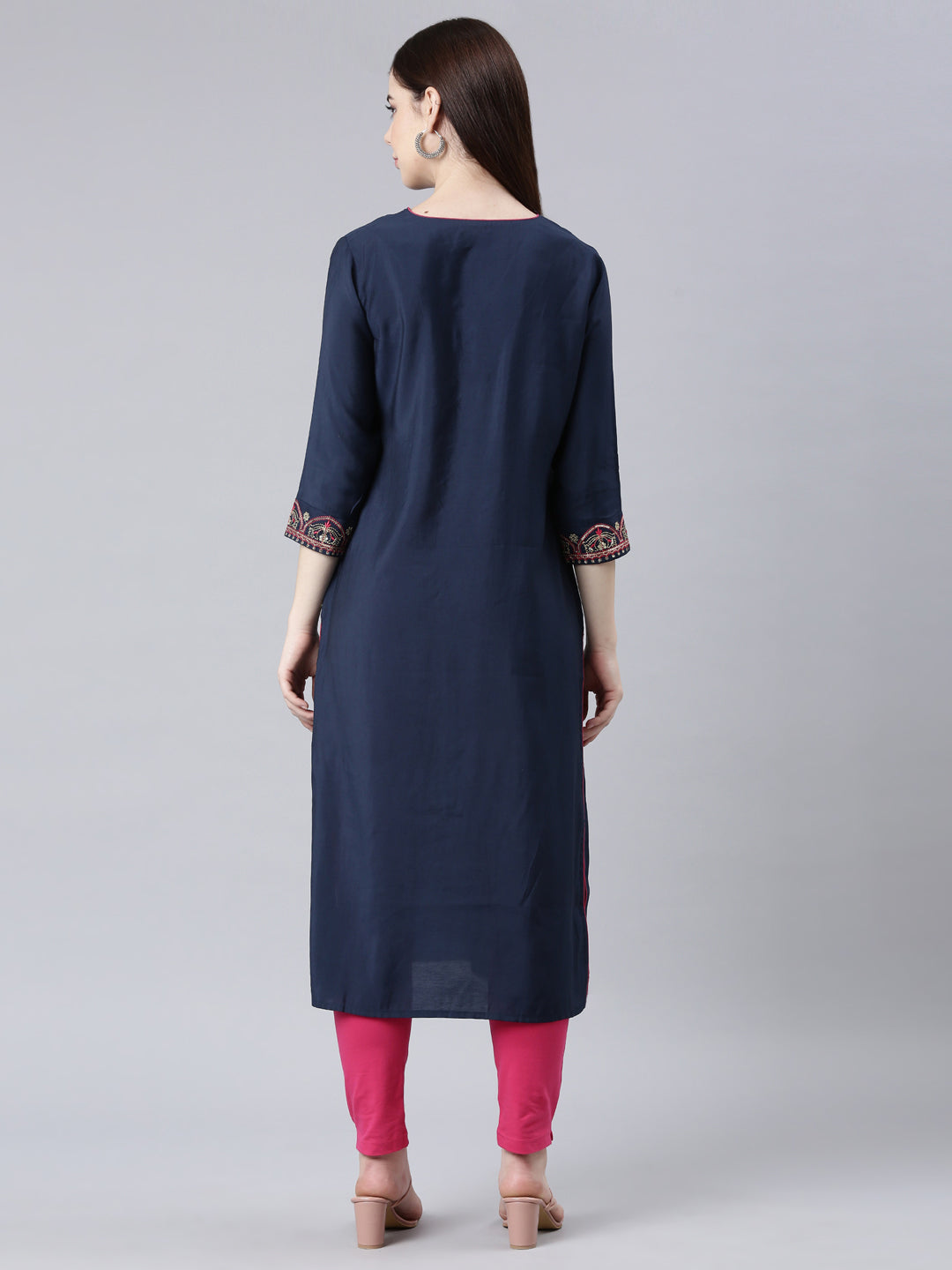 Neerus Blue Shantoon Embellished Straight Kurti - side view