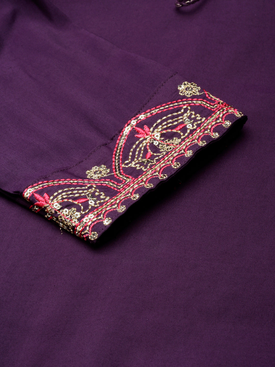 Neerus Purple shantoon embellished straight kurta - detail view 3