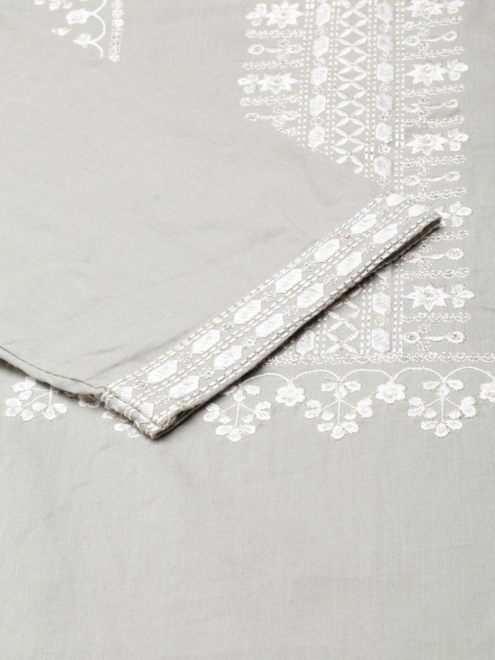 Neerus Grey floral printed straight kurta - detail view 4