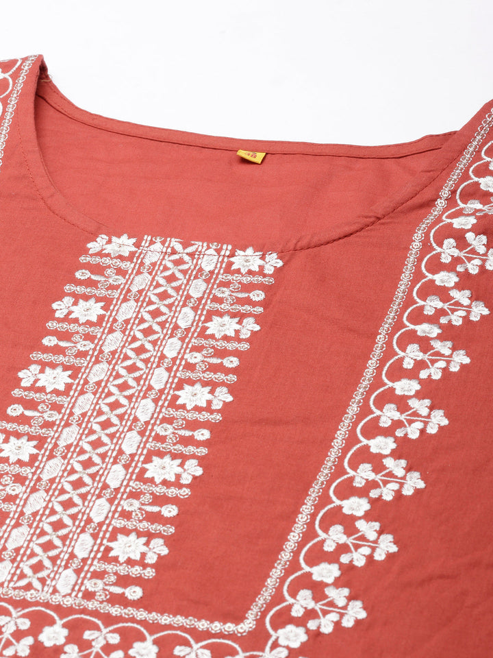 Neerus Orange cotton printed straight kurta - detail view 2