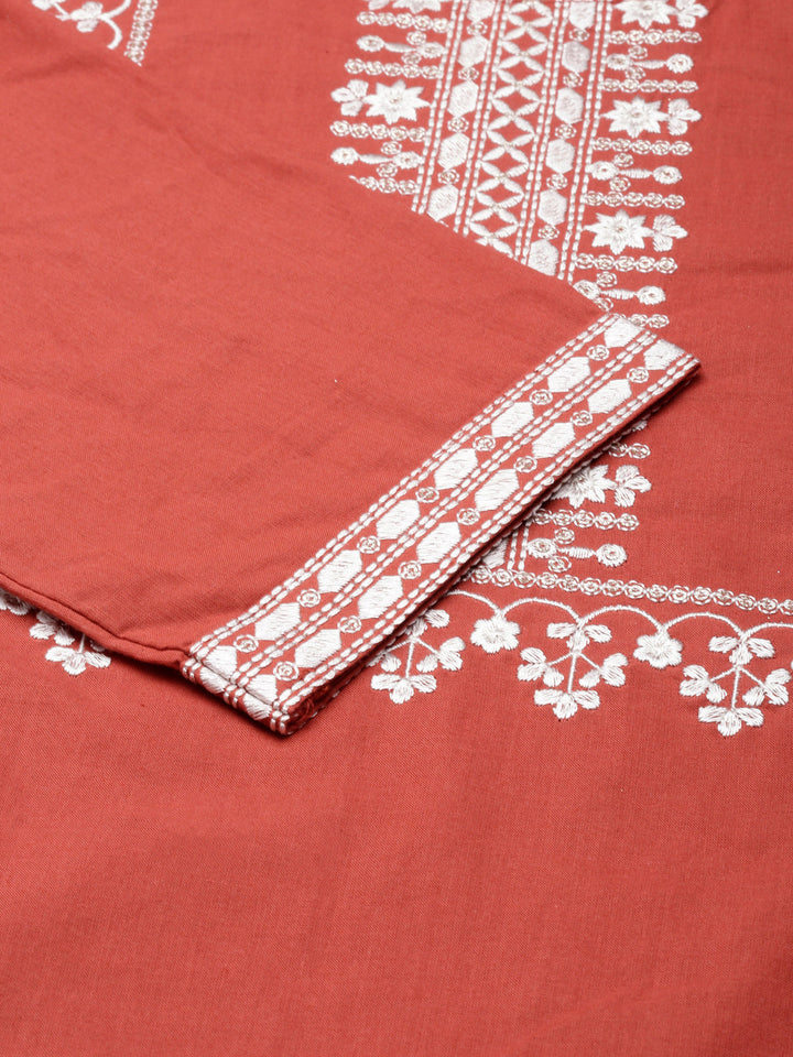 Neerus Orange cotton printed straight kurta - detail view 3