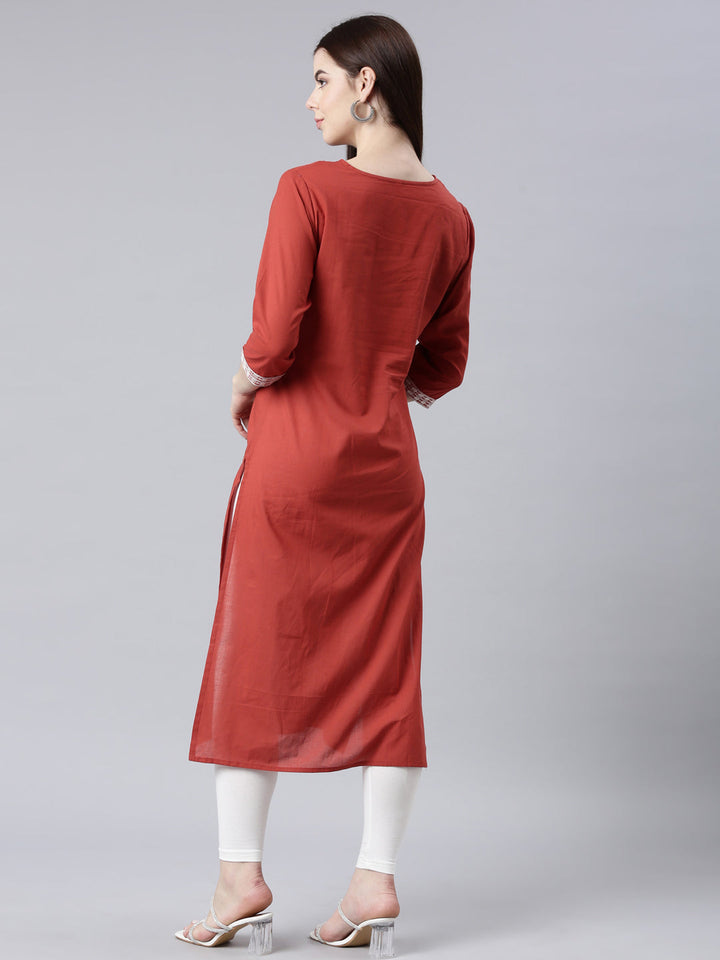 Neerus Orange cotton printed straight kurta - side view