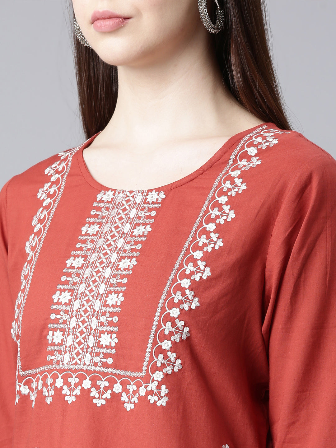 Neerus Orange cotton printed straight kurta - detail view 1