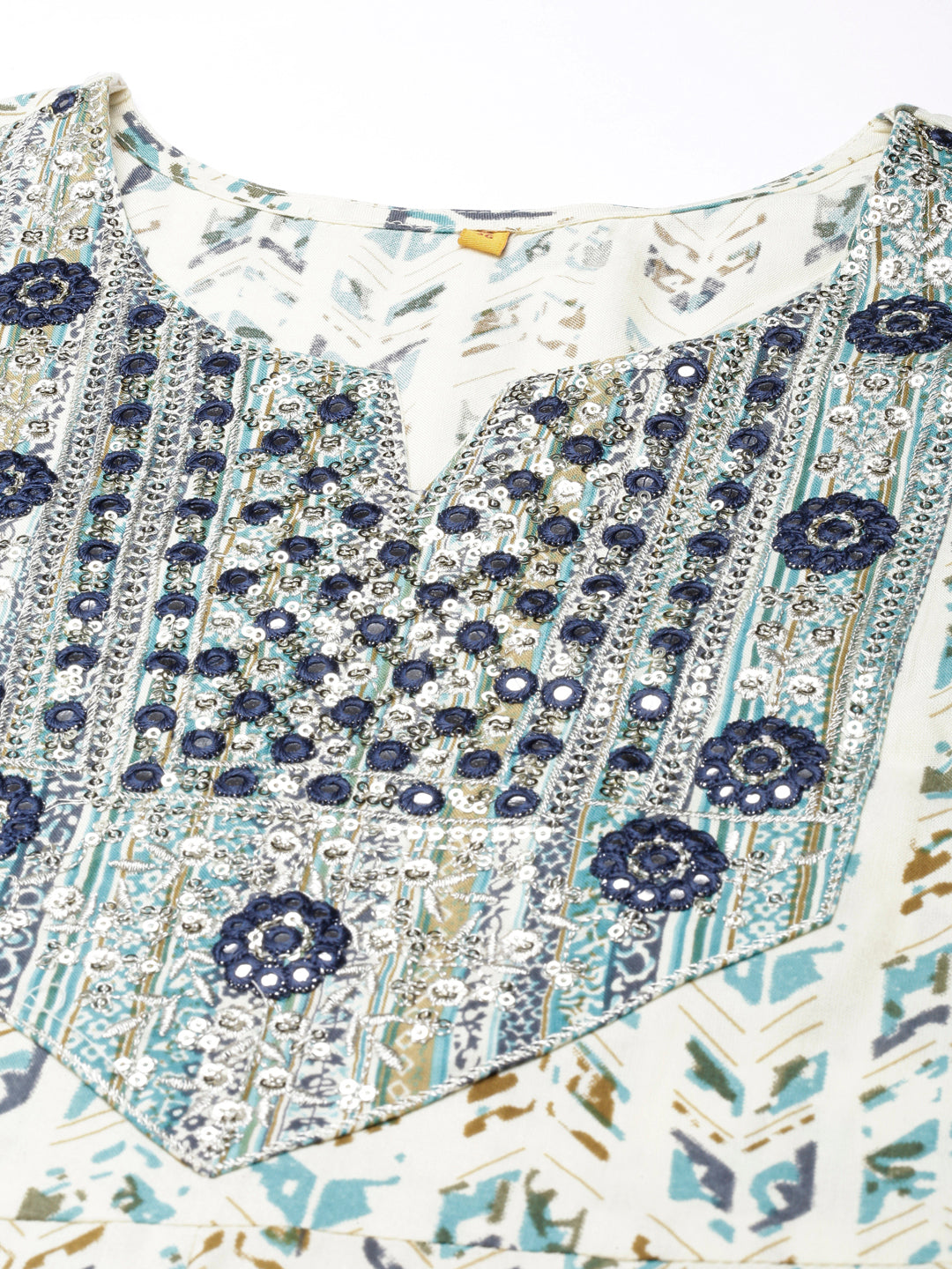 Neerus Green printed floral anarkali kurta - detail view 3