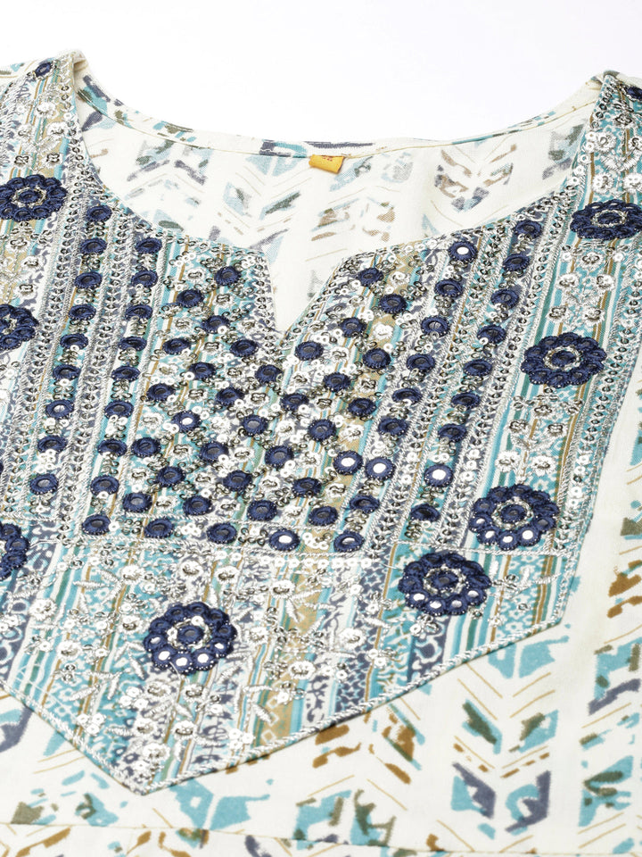 Neerus Green printed floral anarkali kurta - detail view 3