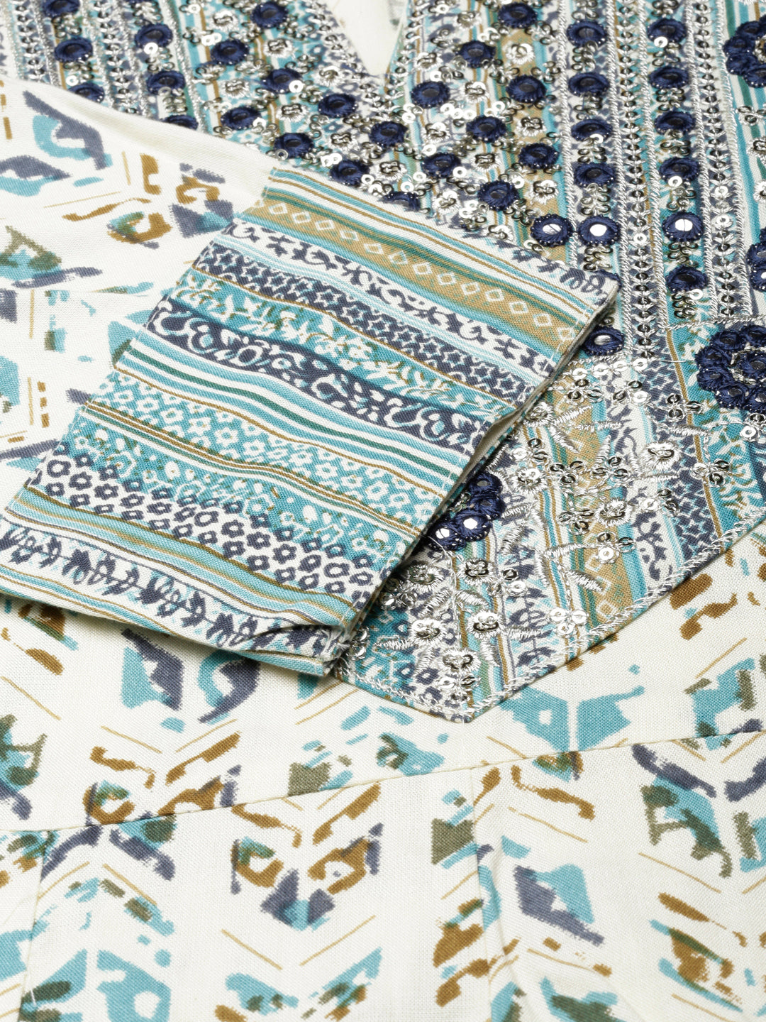 Neerus Green printed floral anarkali kurta - detail view 4