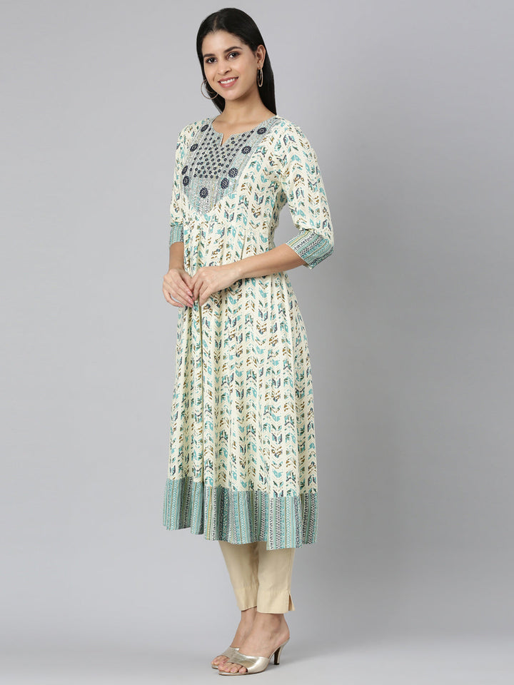 Neerus Green printed floral anarkali kurta - back view