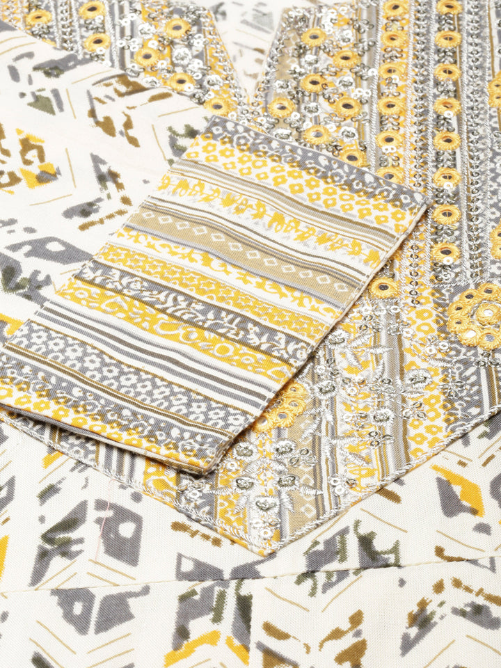 Neerus Yellow printed Anarkali kurti floral flared - detail view 4