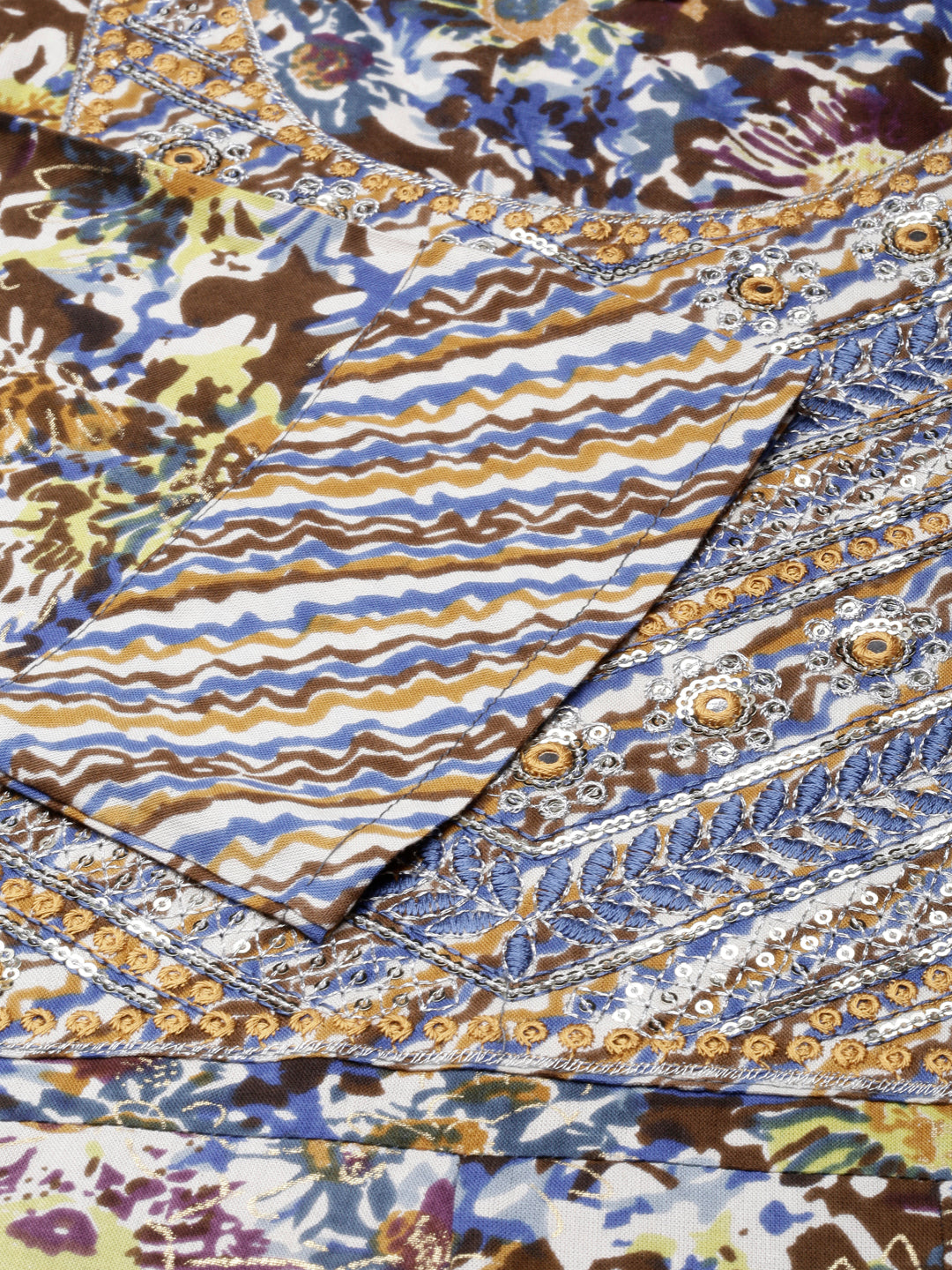 Neerus Brown floral printed anarkali kurta - detail view 4