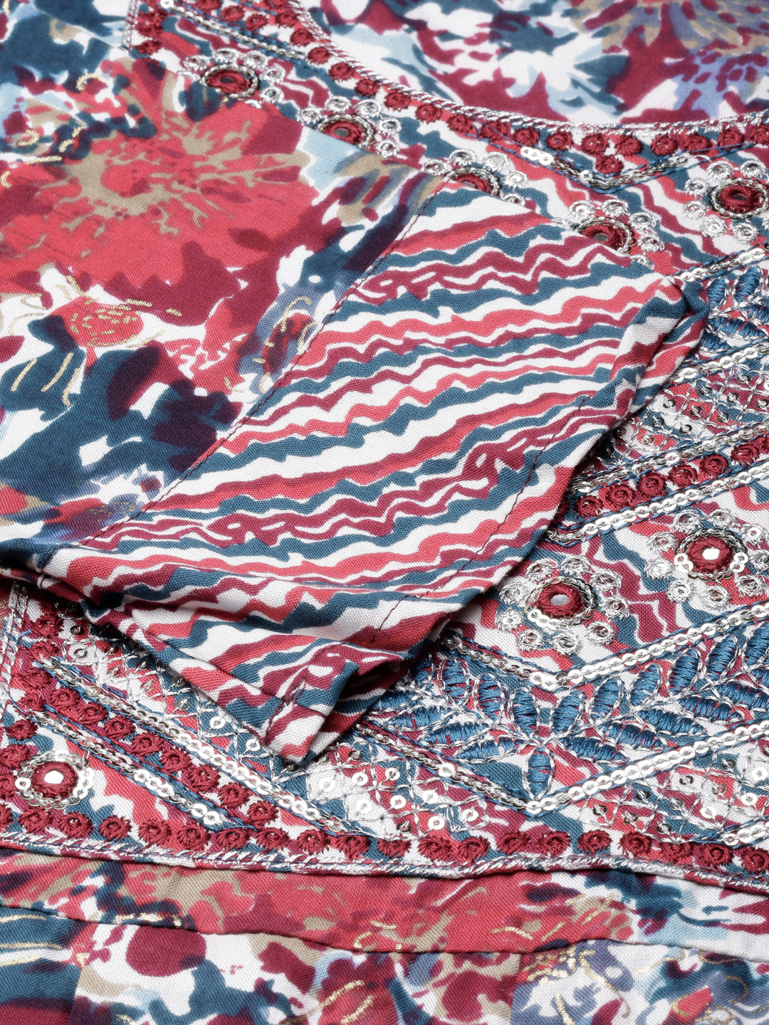 Neerus Maroon rayon printed straight kurta - detail view 4