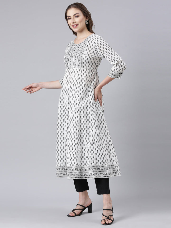 Neerus Black printed anarkali floral kurta - back view