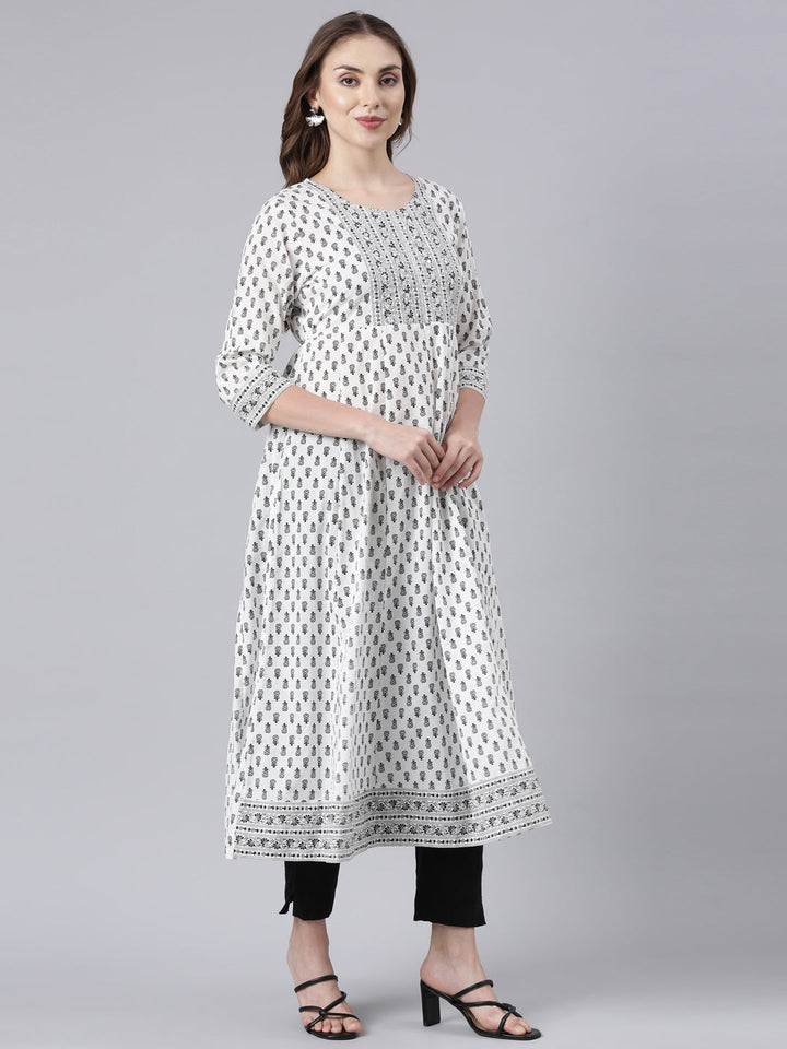 Neerus Black printed anarkali floral kurta - side view