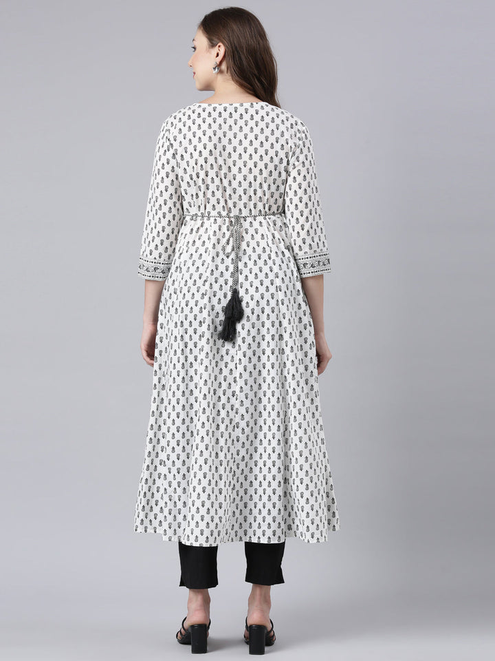 Neerus Black printed anarkali floral kurta - detail view 1