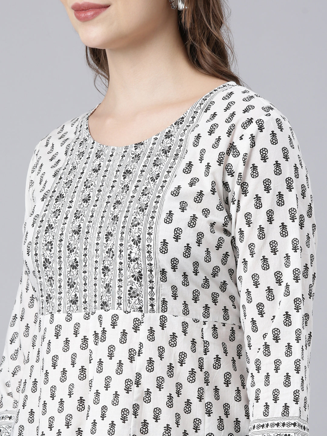 Neerus Black printed anarkali floral kurta - detail view 3