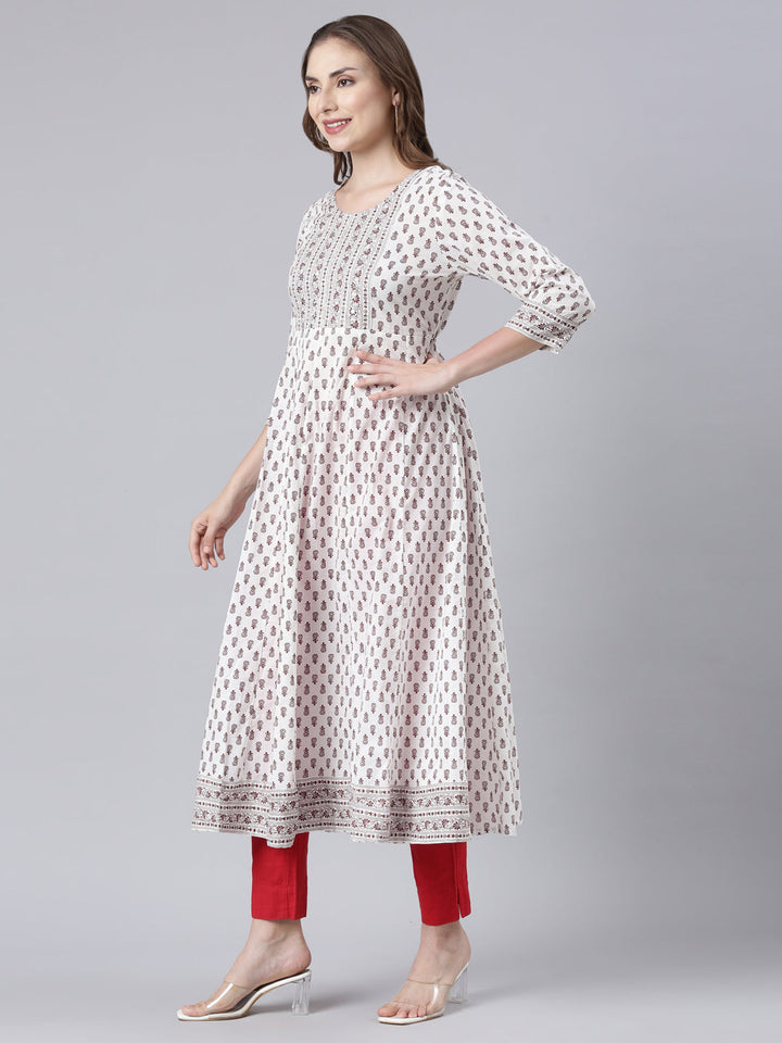 Neerus Brown embroidered anarkali kurti floral panelled - back view