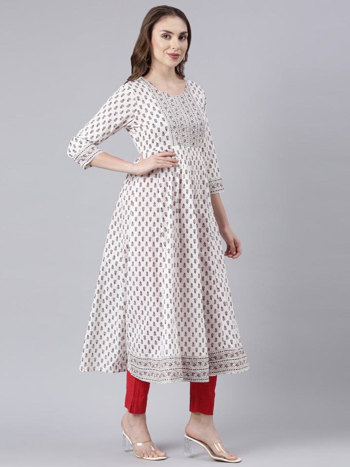 Neerus Brown embroidered anarkali kurti floral panelled - side view