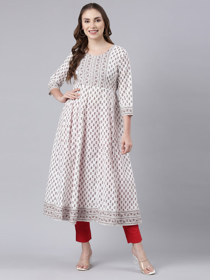 Neerus Brown embroidered anarkali kurti floral panelled - detail view 3