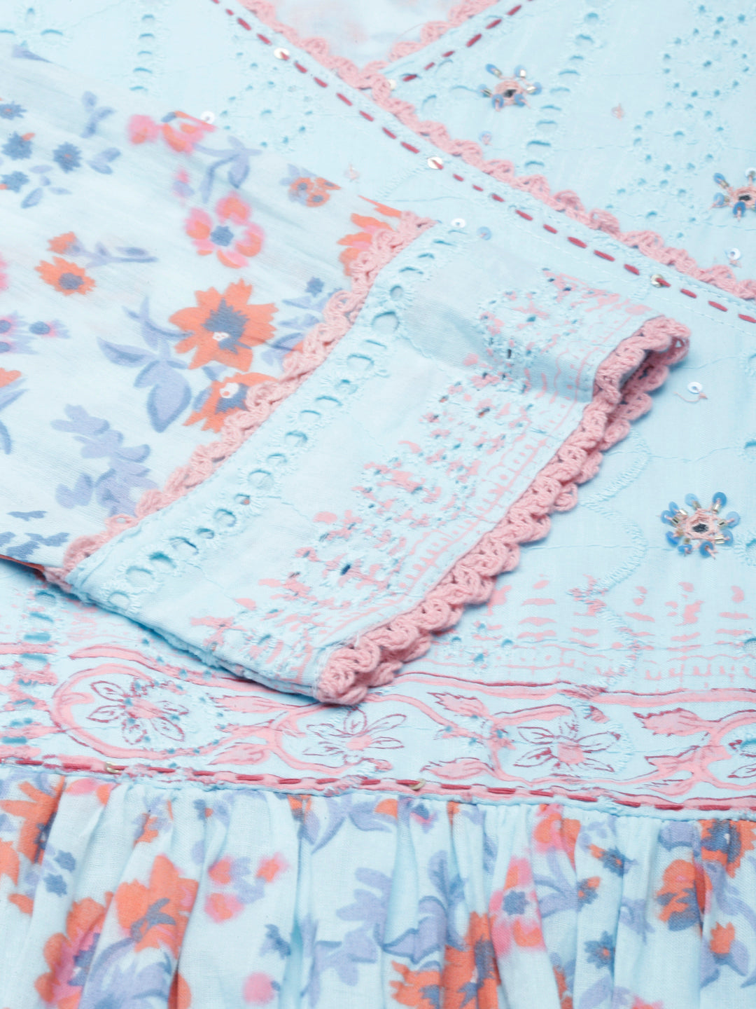 Neerus Blue cotton printed maxi dress - detail view 1