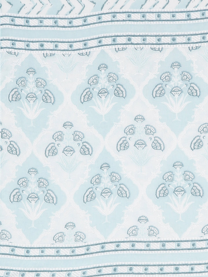 Neerus Blue Regular Straight Printed Kurta and Trousers With Dupatta