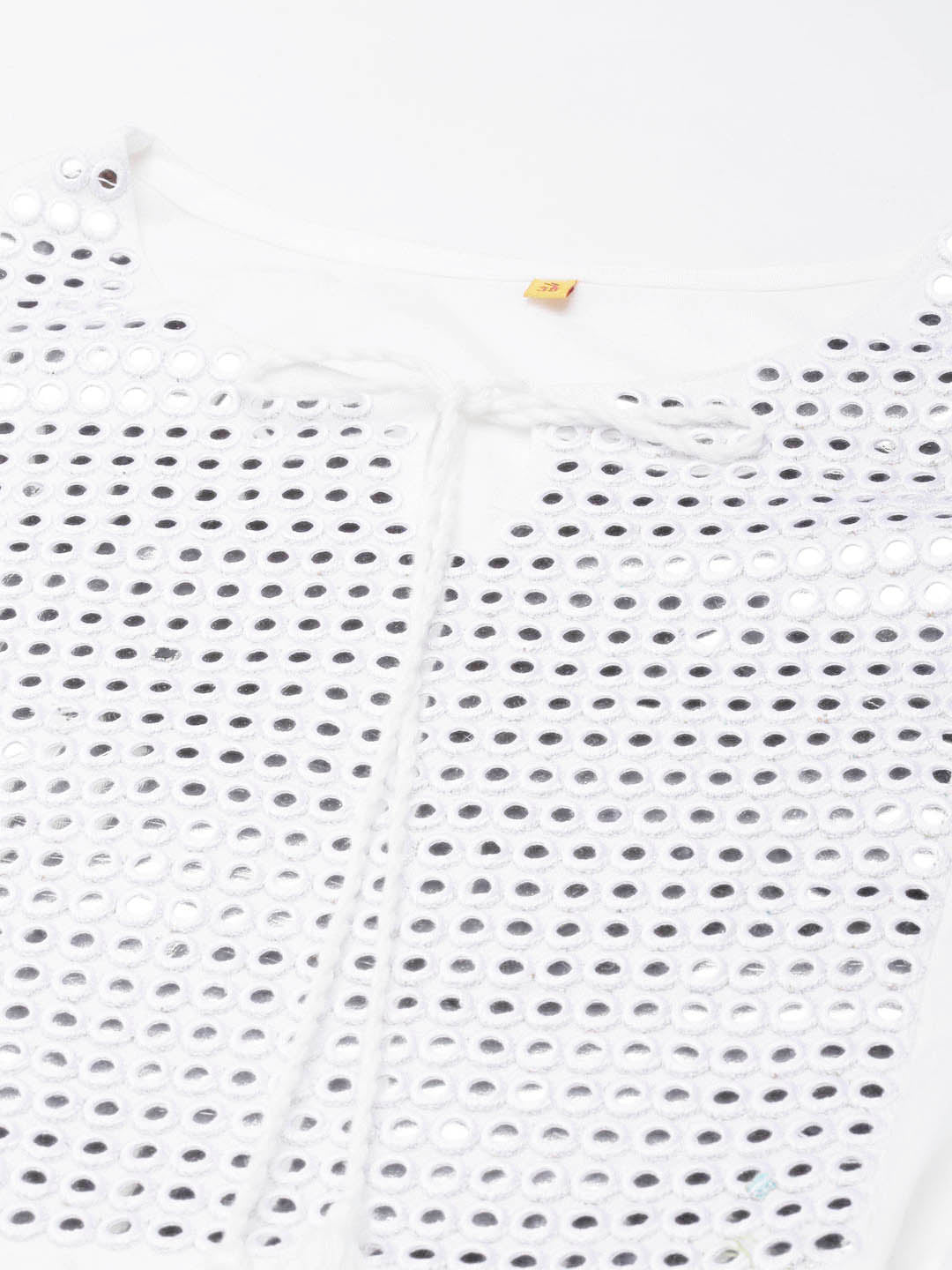 Neerus White cotton solid anarkali kurta - detail view 3