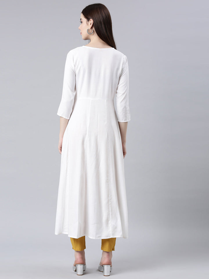Neerus White cotton solid anarkali kurta - detail view 1
