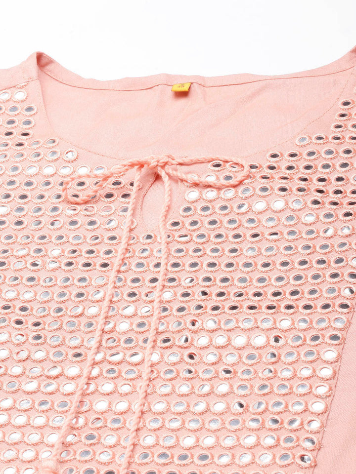 Neerus Orange cotton solid Anarkali kurta - detail view 3