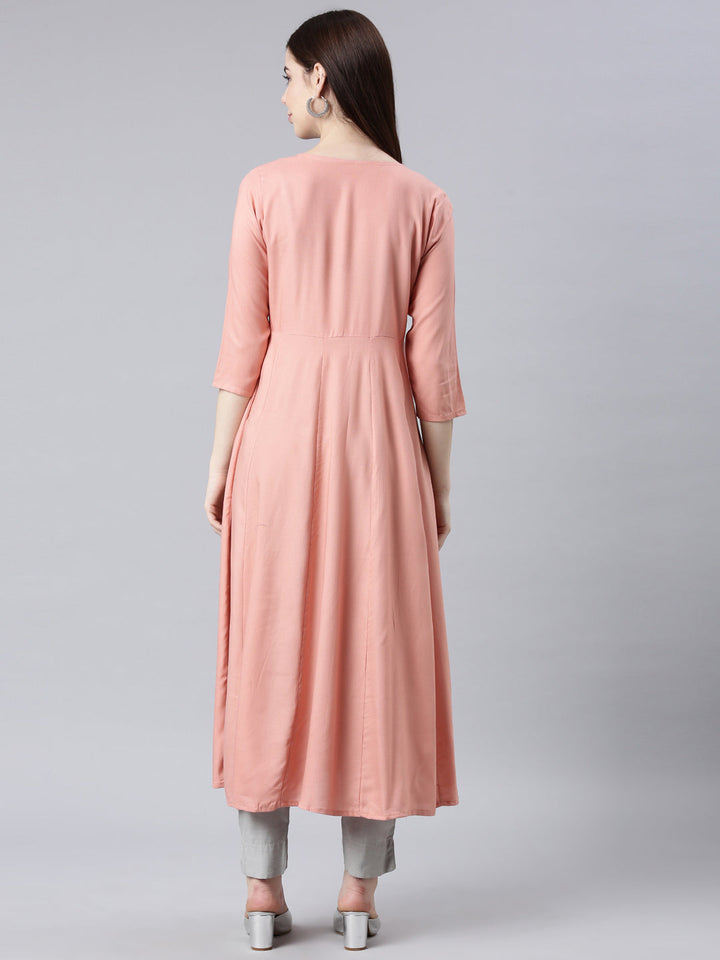 Neerus Orange cotton solid Anarkali kurta - detail view 1