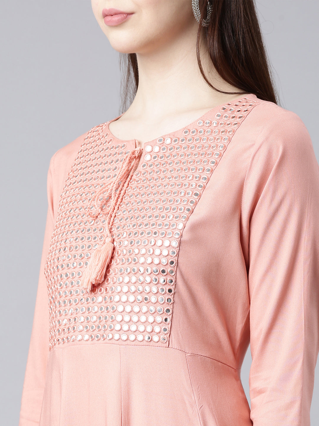 Neerus Orange cotton solid Anarkali kurta - detail view 2