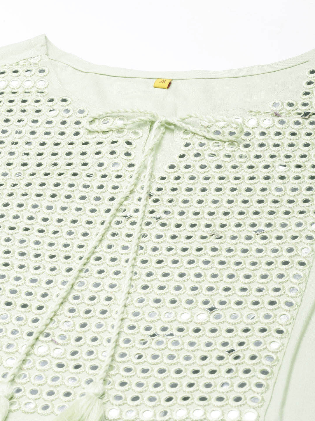 Neerus Green cotton solid anarkali kurti - detail view 3