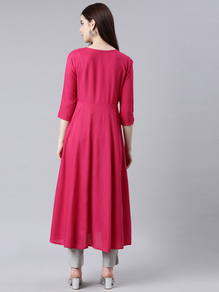 Neerus Red solid anarkali kurti - detail view 1