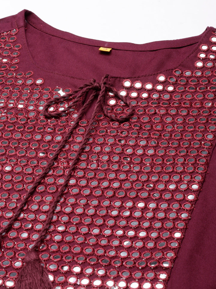 Neerus Purple cotton solid Anarkali kurta - detail view 3