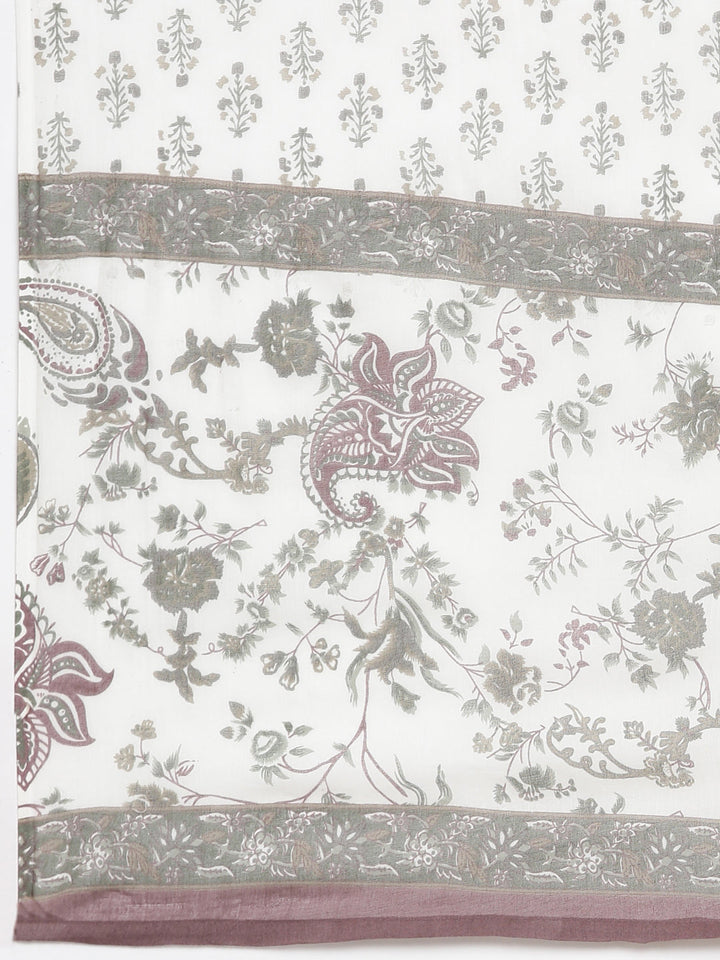 Neerus Lavender Regular Straight Printed Kurta and Trousers With Dupatta