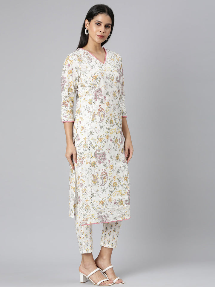 Neerus Yellow printed straight suit set - back view