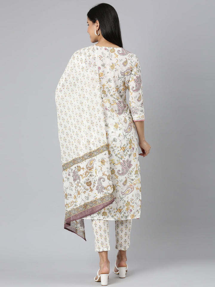 Neerus Yellow printed straight suit set - side view