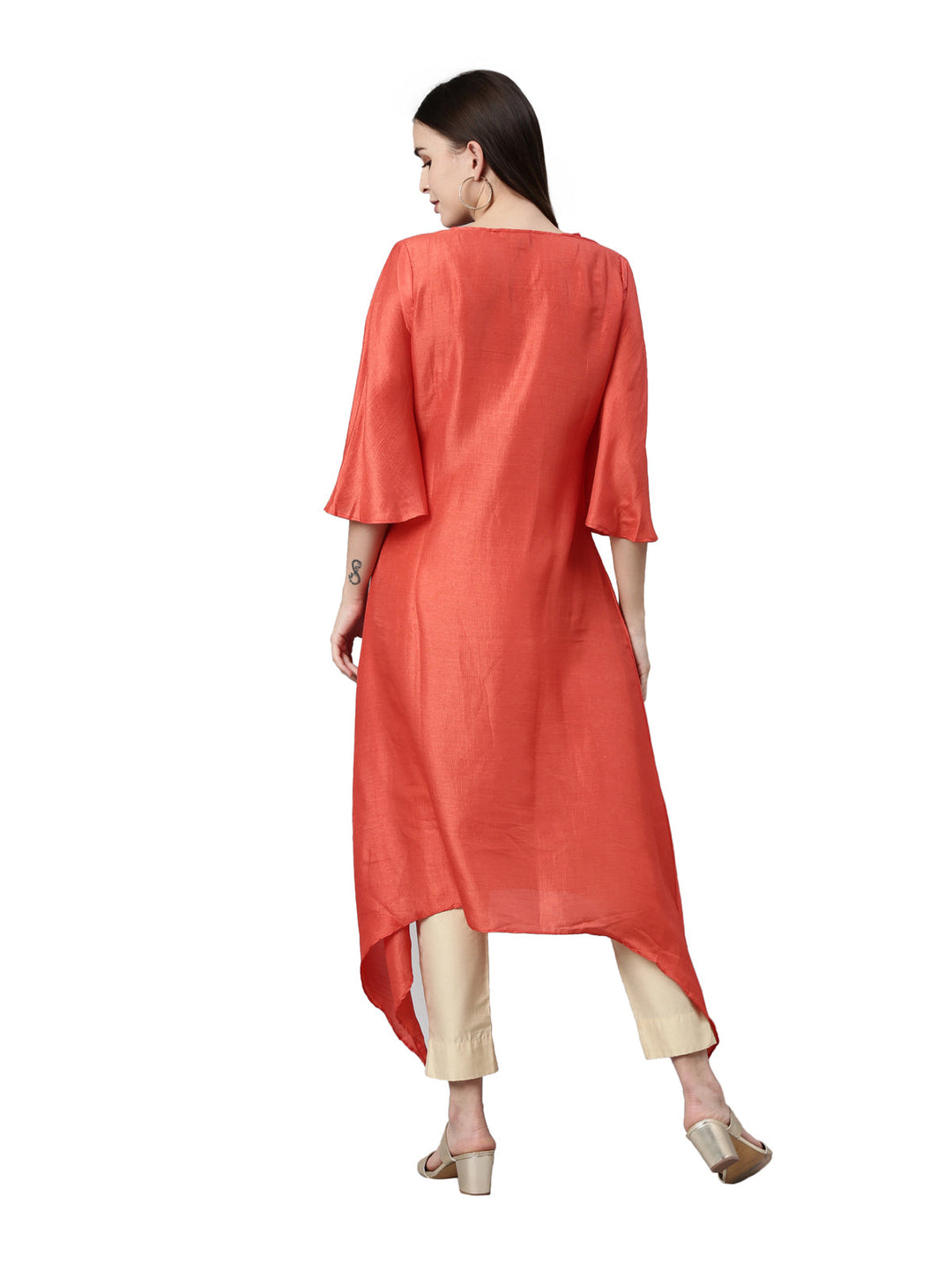 Neerus Red silk solid kurta - detail view 2