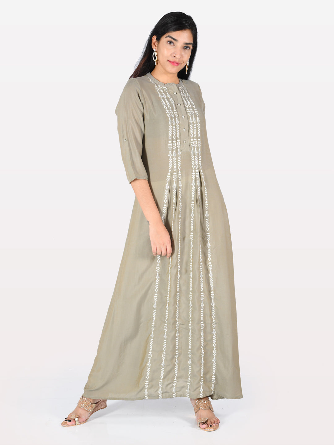 Neerus Grey muslin embroidered anarkali kurta - detail view 2