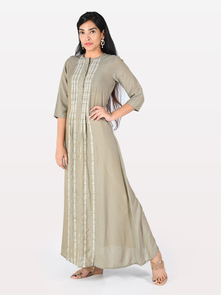 Neerus Grey muslin embroidered anarkali kurta - front view