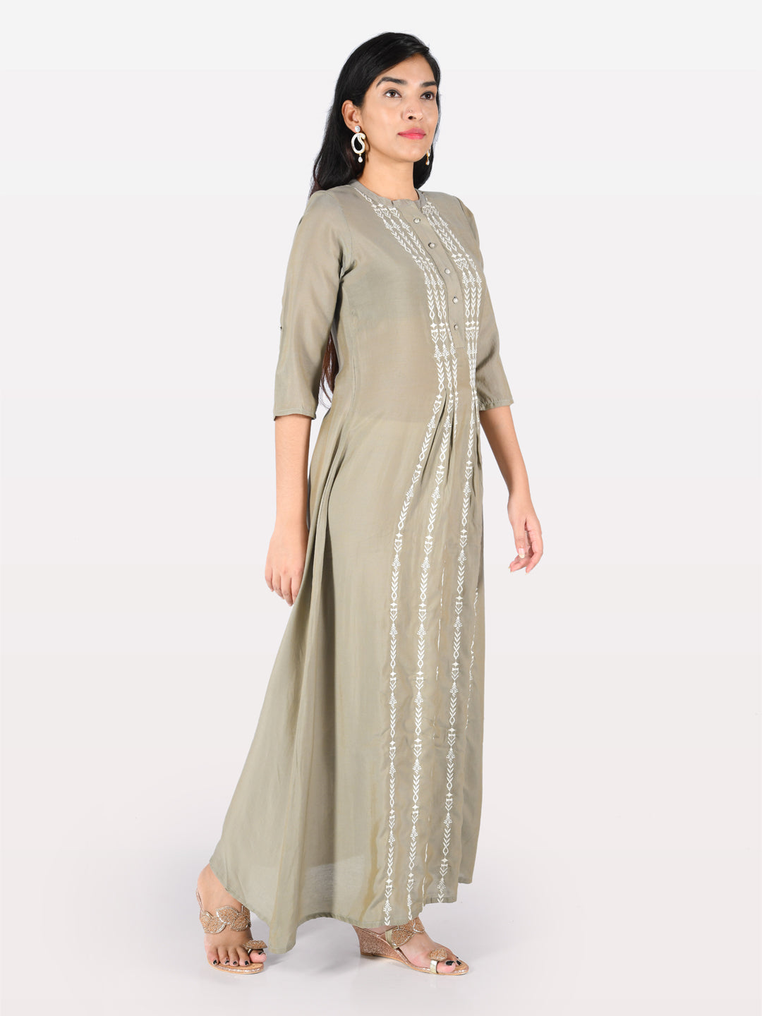 Neerus Grey muslin embroidered anarkali kurta - back view