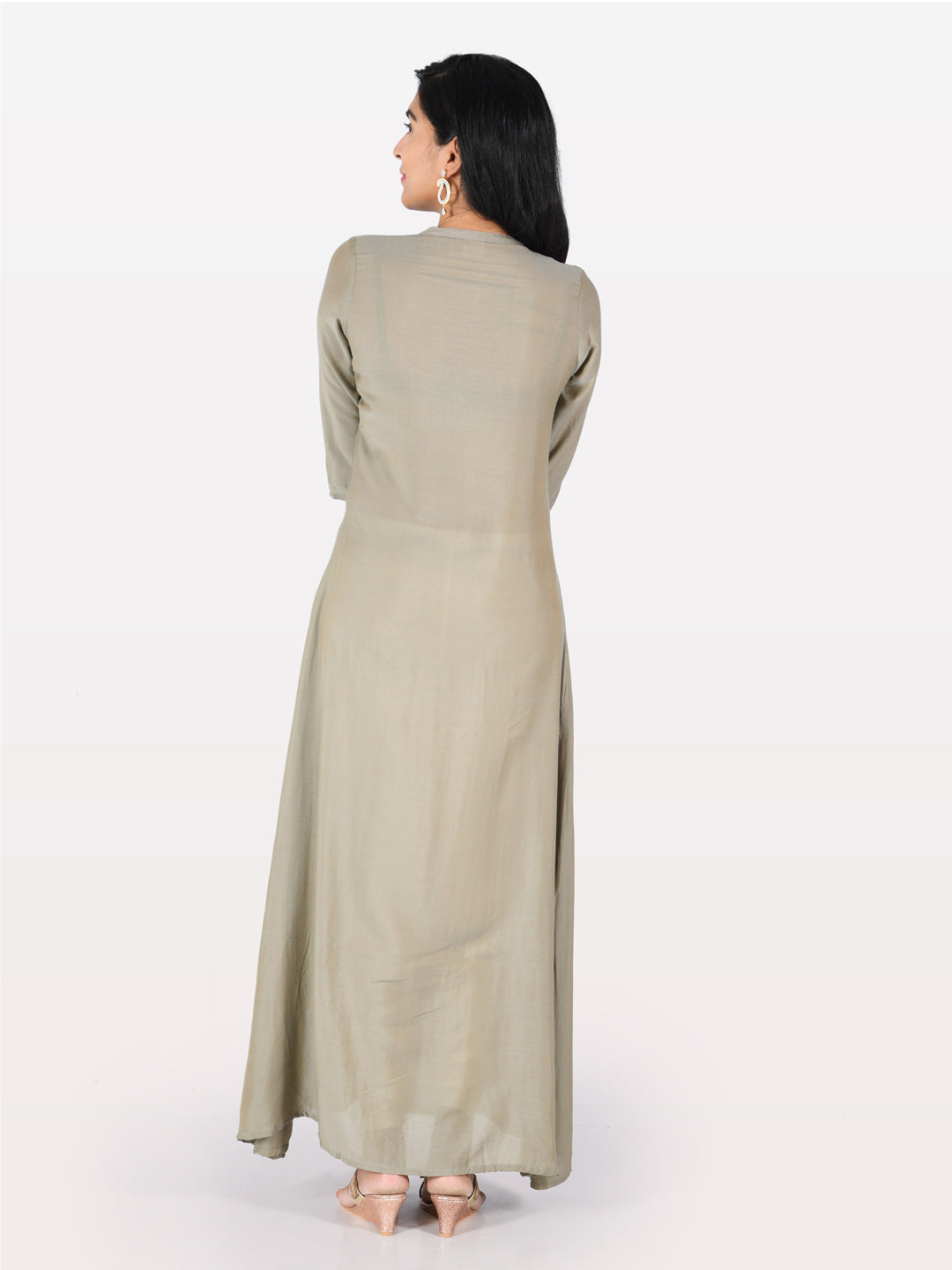 Neerus Grey muslin embroidered anarkali kurta - side view