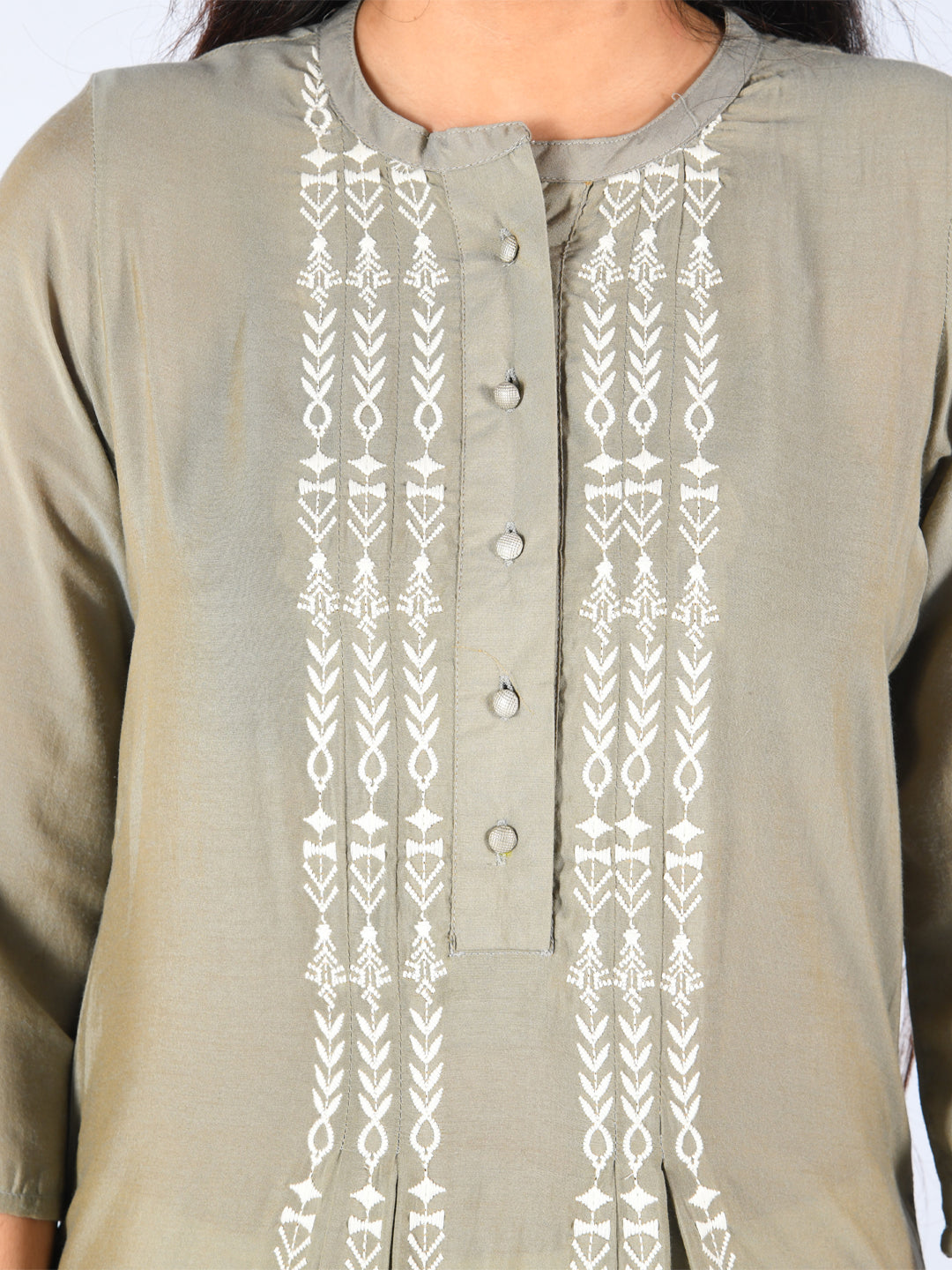 Neerus Grey muslin embroidered anarkali kurta - detail view 1