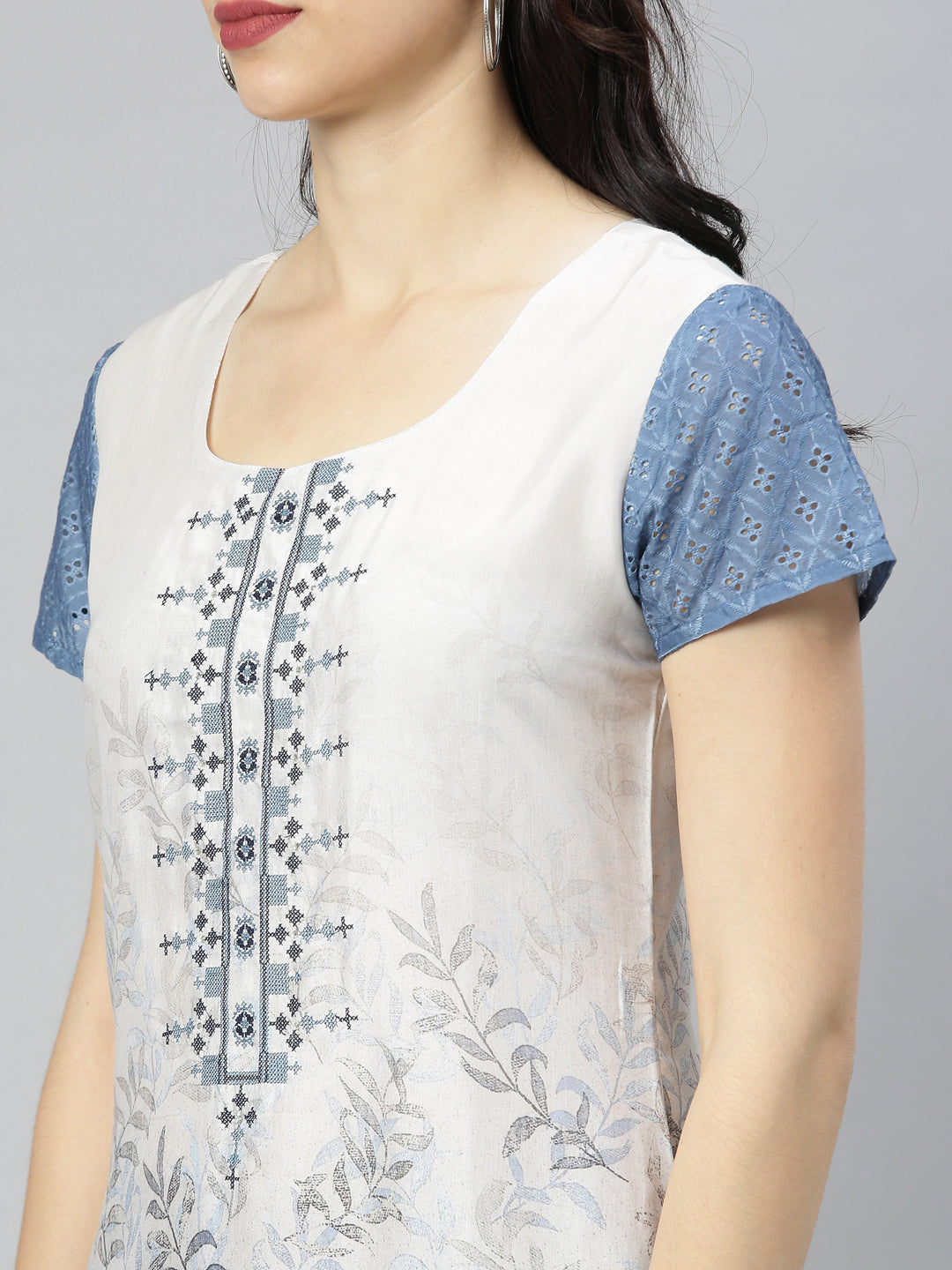 Neerus Blue printed straight kurta - back view