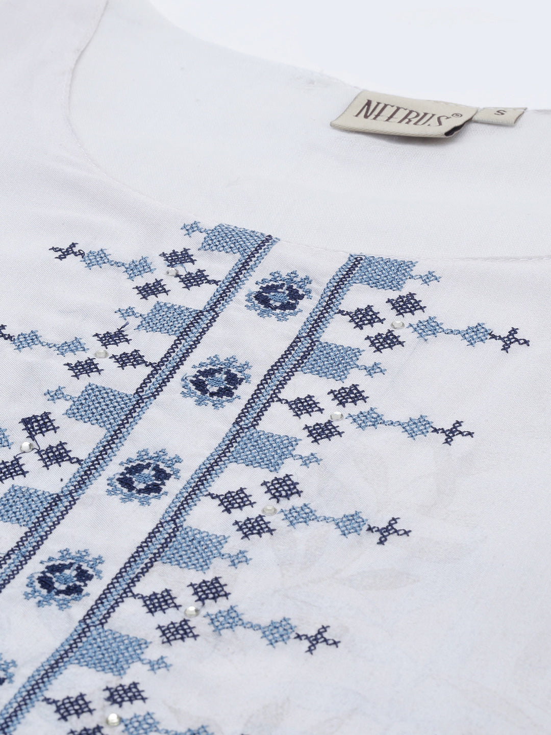 Neerus Blue printed straight kurta - side view