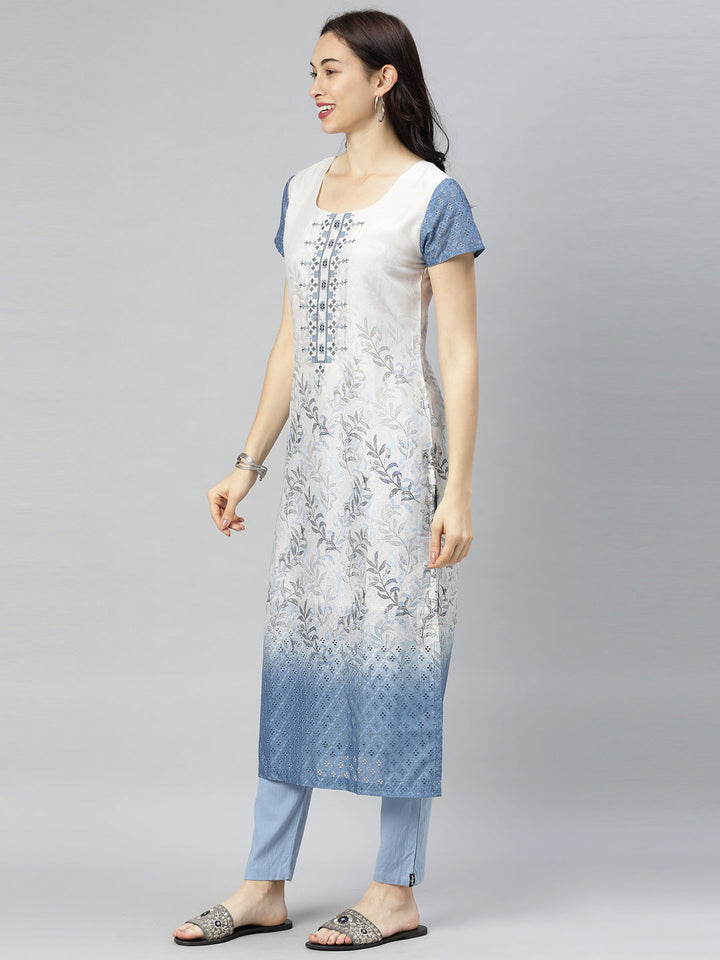 Neerus Blue printed straight kurta - detail view 1