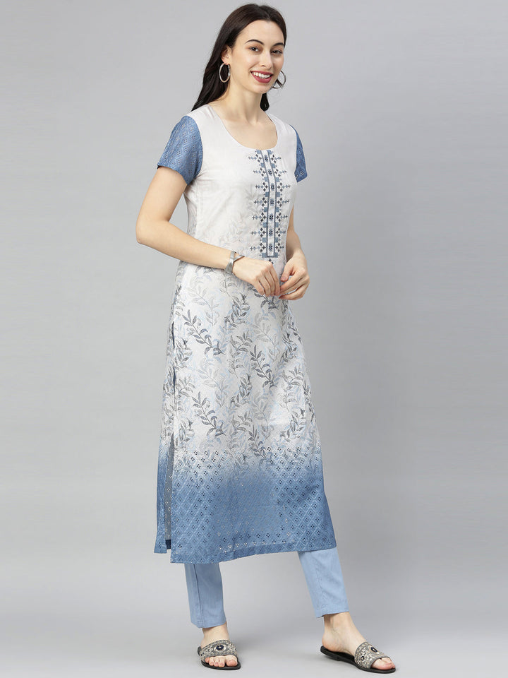 Neerus Blue printed straight kurta - detail view 2