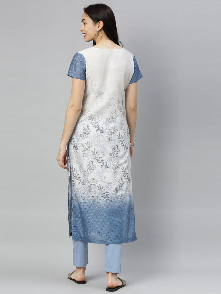 Neerus Blue printed straight kurta - detail view 3