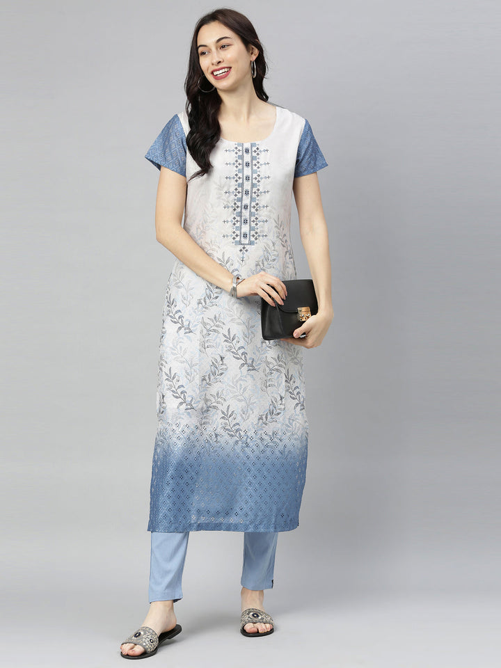 Neerus Blue printed straight kurta - detail view 4
